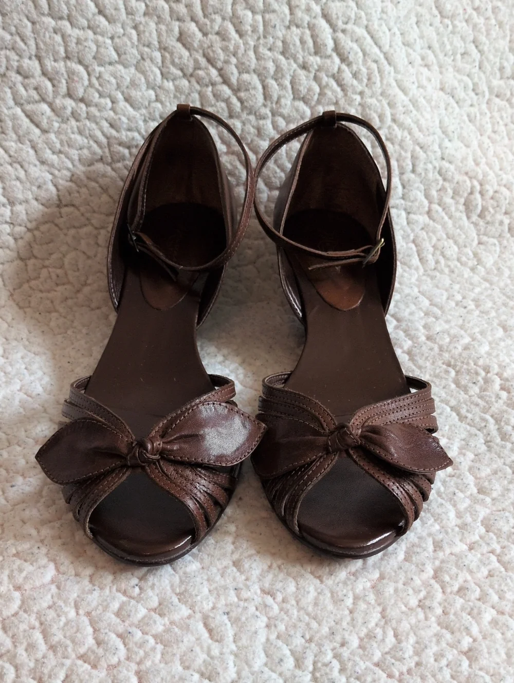 Mariana Golc Chocolate Brown Genuine Leather Bow Tie Strapy Wedge Heels Feminine